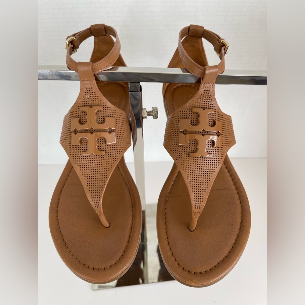 Tory Burch Brown Leather Sandals with T-Strap Design - Picture 11 of 11